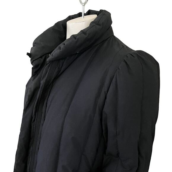 VTG 80s Puff Shoulder Full Zip Down Feather Puffer Coat in Black SZ 10 - Picture 4 of 13